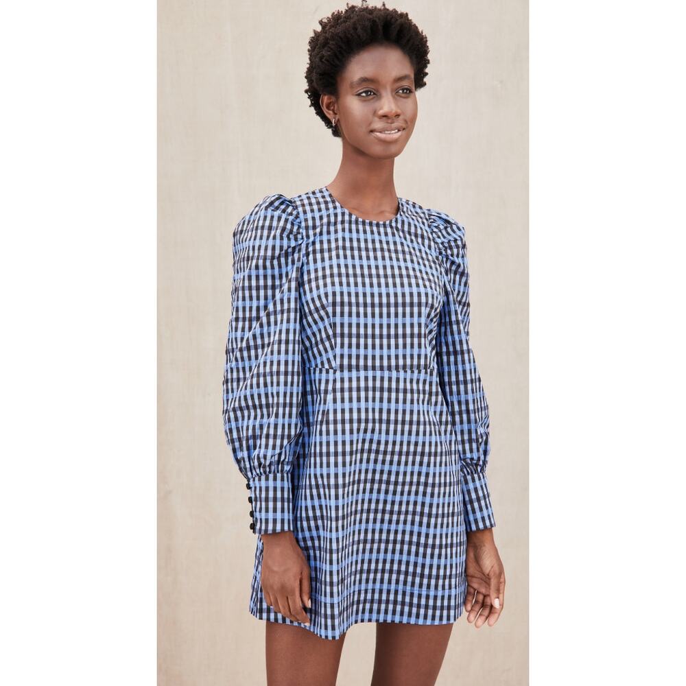 Baum Und Pferdgarten Aidine Gingham Long Sleeve Dress In Blue Size 36 US 4 Small
